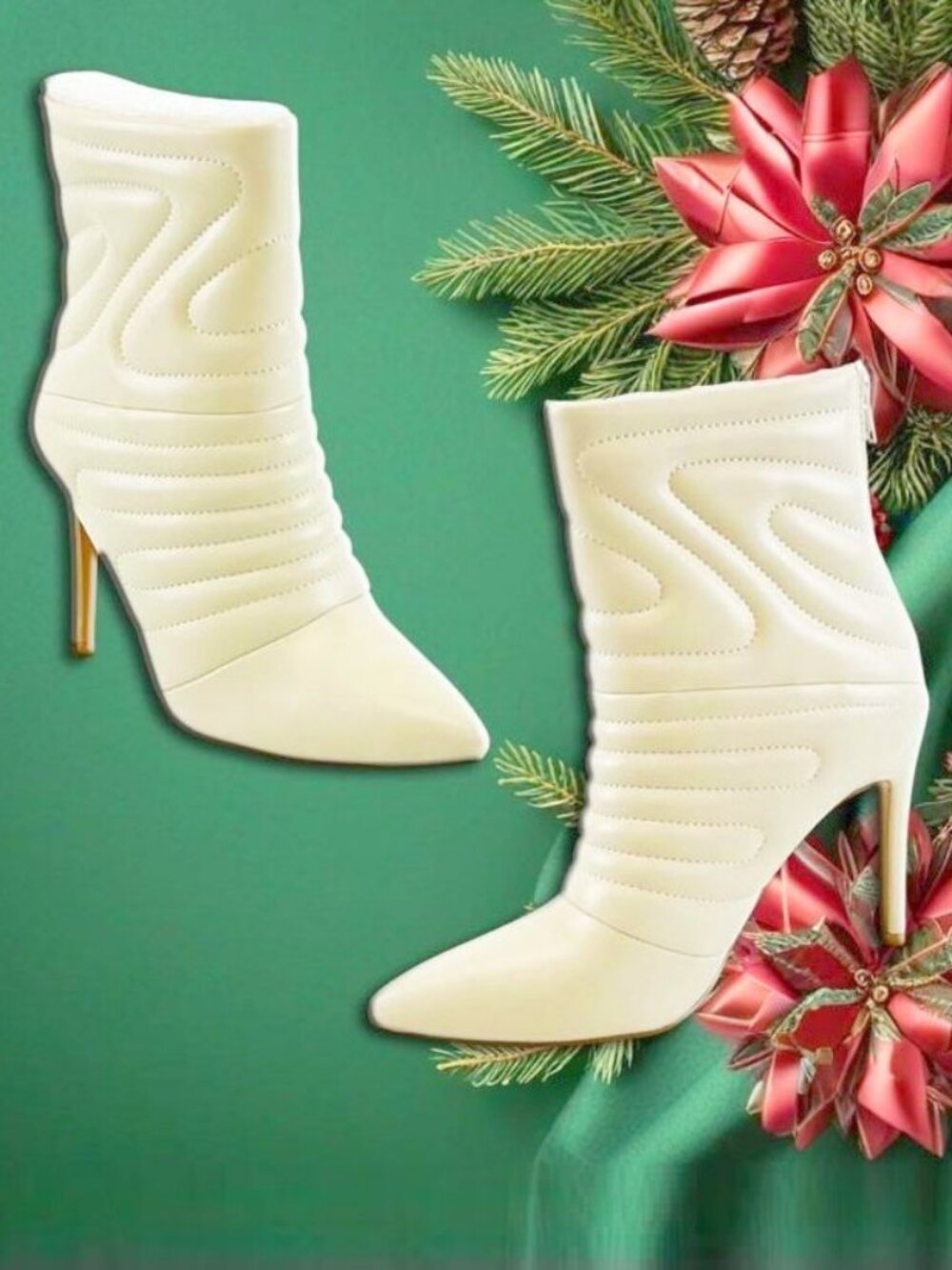 NEW WOMEN'S GLAZE ANKLE BOOTS SIZE 6.5 (6 1/2) FAUX CREAM LEATHER STILETTO HEELS